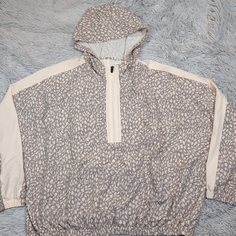 Hurley Jacket Womens M Beige Hood Athletic Windbreaker Lightweight Oversized